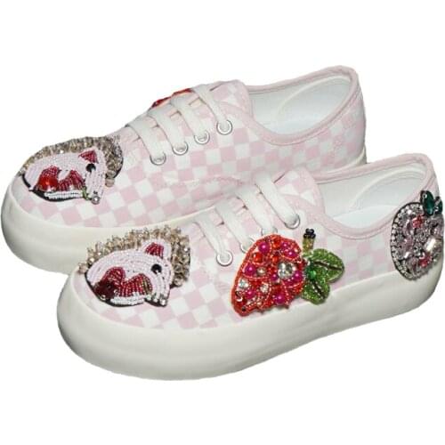 Fall Girls School Shoes Women 2021 Fashion Pink Sneakers Chunky Trains Cute Rhinestones Thick Sole Flats Platform Tennis Shoes