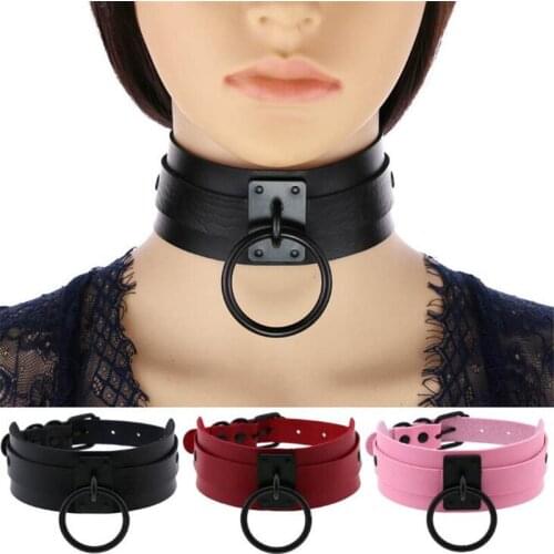 DIEZI Harajuku Cosplay Gothic Necklaces Black Big Circle Necklaces Leather Choker Necklaces Women Men Jewelry Fashion 2020 Goth