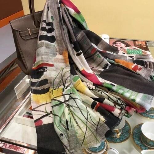 Geometry Print 100% Luxury Cashmere Scarf Wraps Lightweight 2021 Women Winter Pashmina