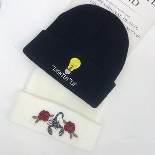 Harajuku Men Women Knitted Beanie Hat Hip Hop Cartoon Heart Butterfly Embroidery Winter Snow Ski Cuffed Skull Cap