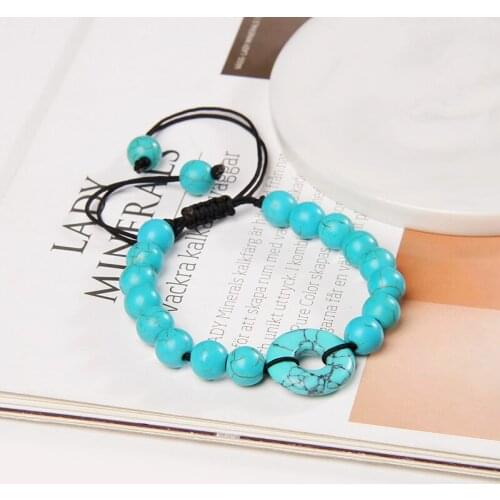 Blue Turquoise Braid Bracelets Natural Jad Peace Buckle Bangle Men Amulet Black Rope Adjustbale Vintage Jewelry Women Bracelet