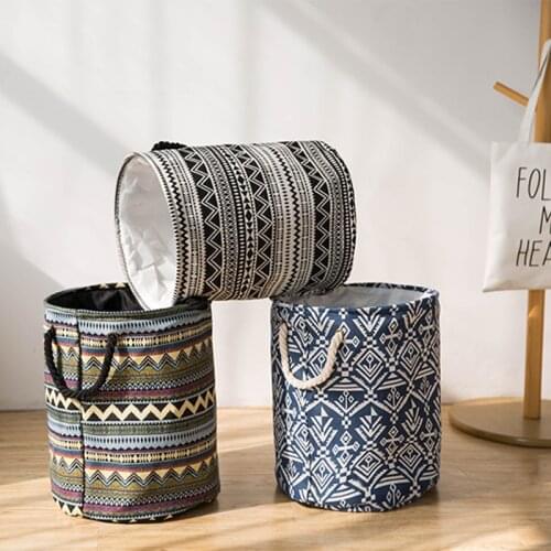 Ethnic Style Folding Laundry Basket Round Storage Bin Bag Large Hamper Collapsible Clothes Toy Holder Bucket Organizer