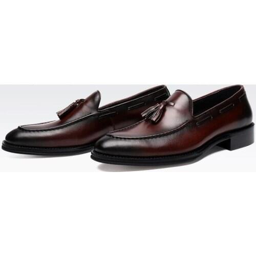 New pointed toe tassel high-top Goodyear shoes handmade genuine leather formal wedding mens shoes slip on dress shoes