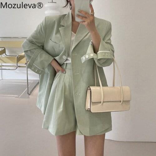Mozuleva Elegant Ladies 2 Pieces Blazer Set Full Sleeve Suit Jackets & Wide Leg Shorts 2021 Summer Casual Women Shorts Suits