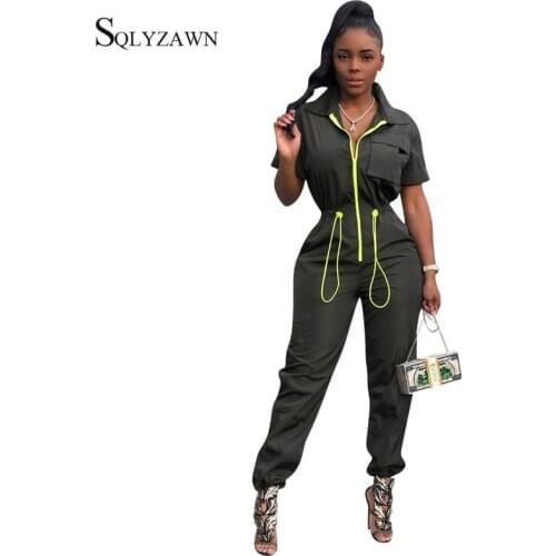 Women Casual Zipper Short Sleeve Jumpsuit Streetwear Sport Army Green Pink Black Romper Fashion Sweatsuit Overalls Plus Size 2XL