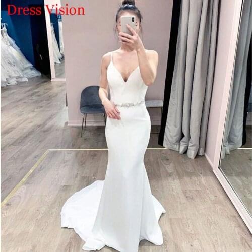 Satin V-neck Mermaid Robe De Mariee Vestido Wedding Dress свадебное платье Simple Robe De Soiree Bride To Be платье