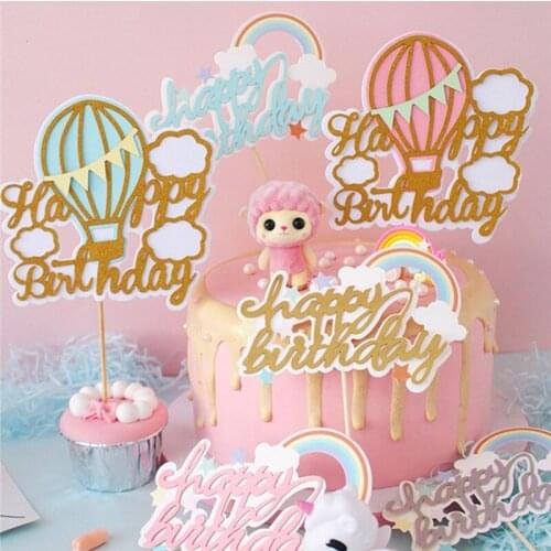1 Pcs Cake Toppers Hot Air Balloon Rainbow Cloud Cupcake Decorations Top Flags Kids Happy Birthday Wedding Party Supplies DIY