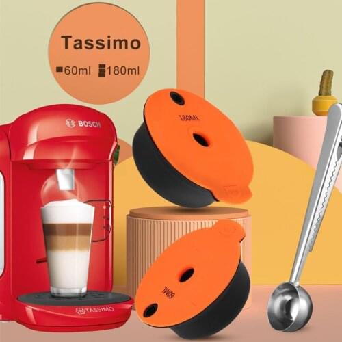 180/60ML Reusable Coffee Pod Seal Gadgets For Bosch-s Tassimo Cafe 1PC Crema Maker Tools And Spoon Brush Coffee Capsules Cup