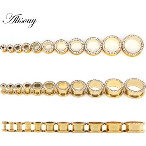 Alisouy 2pcs Steel Ear Plugs Tunnels with Crystal Screw Fit Ear Expanders Stretching Piercing Plugs and Tunnels Ear Body Jewelry
