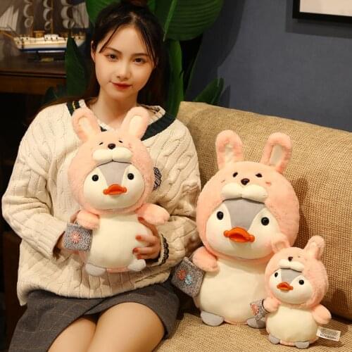 25/45cm Cartoon Penguin Stuffed Animal Plush Toy Kawaii Soft Doll Dressed Rabbit Bear Dinosaur Kids Plushie Doll Girls Gift