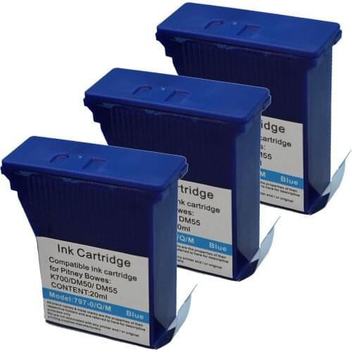 3 Pack Blue Compatible Fluorescent 797-0 Postage Meter Ink for Pitney Bowes 797-0 K700 Mailstation2 K7M0 Postage Meters