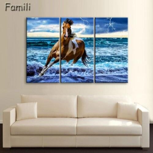 3pcs NO Framed Printed modern black horse picture animal canvas painting landscape wall decoration Canvas art HD Print poster