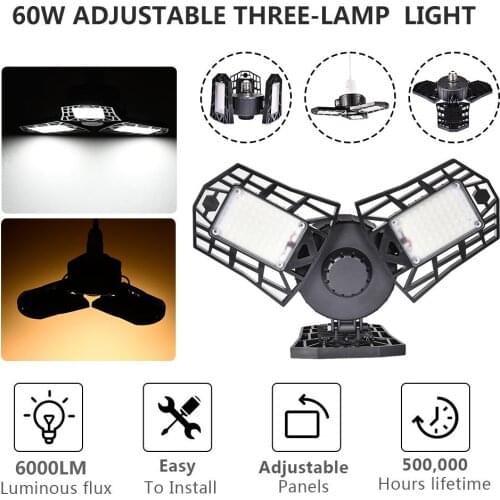 60W LED Deformable Garage Light E27 Industrial Light Workshop Factory Warehouse Ceiling Light Waterproof Mining Lamp 85-265v