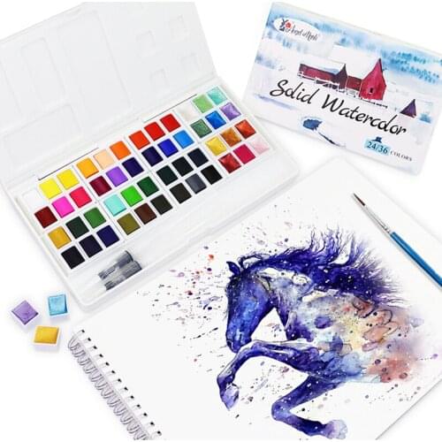 Angel Mark Portable Solid Watercolor Paint Set Water Color Pigment White Plastic Box For Profession Painting Art Supplies