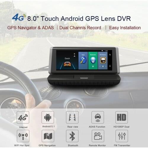 TOPSOURCE Car DVR 1080P 8" Android 5.1 Car Camera 4G WIFI Video Recorder Registrar dashcam DVR Parking Monitoring Night Vision