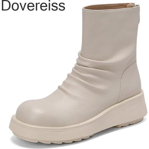 Dovereiss Fashion Genuine Leather Winter Sexy Zipper Platform off-white Goth Punk Matin Boots Ankle Boots Motercycle boots