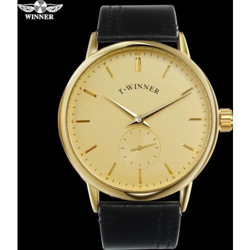 T-WINNER Men Mechanical Watches Winner Brand Hand Wind Stainless Steel Leather Band Forsining Man Casual Waterproof Clock