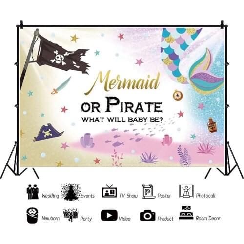 Pirate or Mermaid Gender Revealed Surprise Party Backdrops Portrait Photos Background Decors for Photography Props