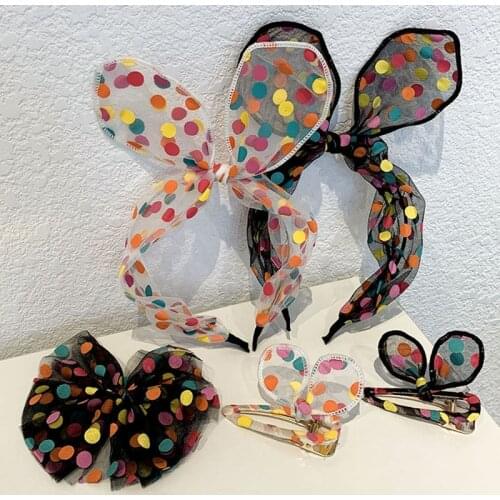 Children Hair Accessories Dot Print Mesh Hairbands For Girls Fashion Cute Headbands Kids Hair Wear Headdress Headwear