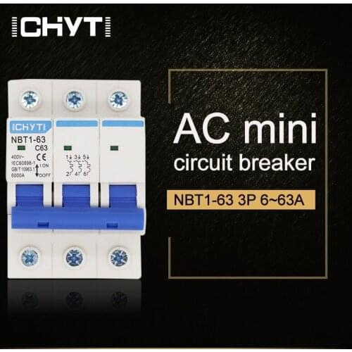 Household Miniature Circuit Breaker C type AC MCB NBT1-63 3P 6A 10A 16A 20A 25A 32A 40A 50A 63A