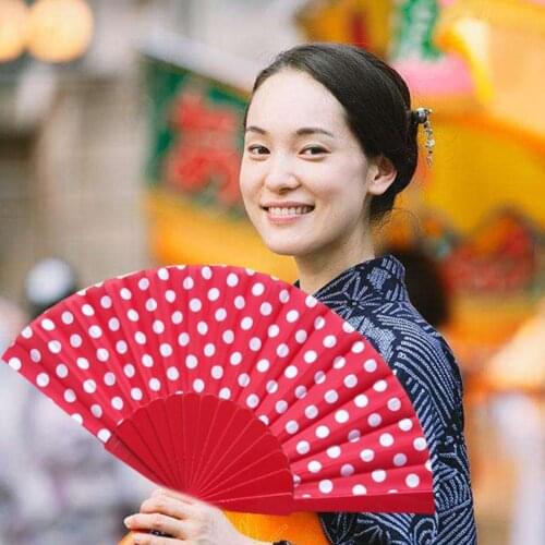 Elegant Plastic Spanish Hand Fans Japanese Polka Dots Hand Folding Fan Gifts 9 Colors Hand Fan Folding Fan