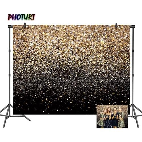 PHOTURT Golden Sequin Backdrop Birthday Wedding Party Background Glitter Polyester Vinyl Photography Banner Studios Props