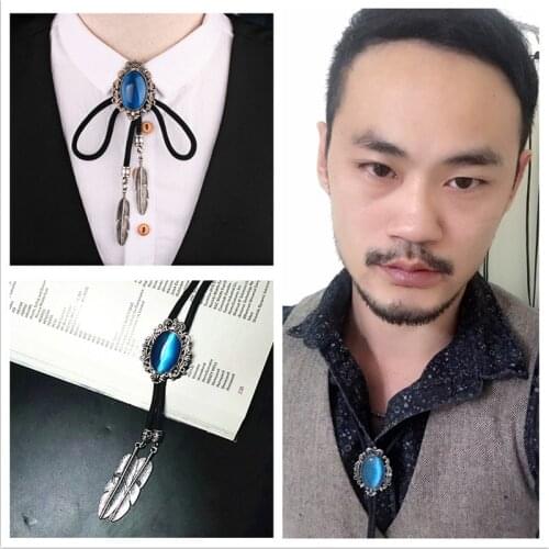 Vintage Fashion Baroque Bolo Ties Necklace Opal Denim Stone Feather Rope Mens Shirt Collar Bow Neck Tie Luxury Gifts Accessories