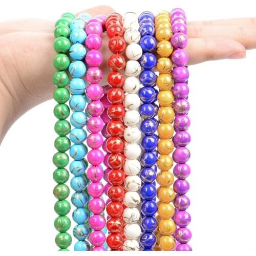 Smooth Multicolor Golden Pine Natural Stone Beads Round Loose Spacer Beads for Jewelry Making Needlework Bracelets DIY 6/8/10MM