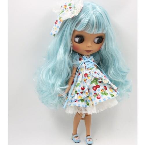 ICY DBS Blyth doll No.BL6227/340 Blue mix White hair JOINT body Black skin Matte face 1/6 BJD