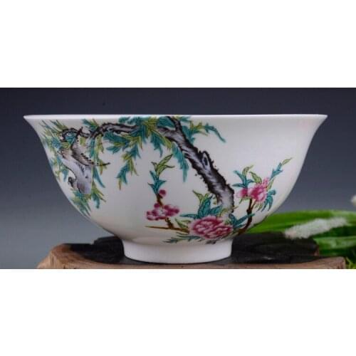 Exquisite Chinese Antique Famille Rose Porcelain Flowers and Birds Bowl with Qing Dynasty Mark
