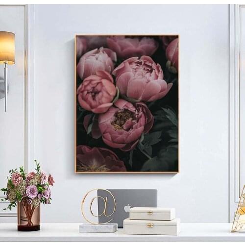 Nordic Plant Flower Painting Pink Peony Flower Canvas Poster Scandinavian Wall Art Pictures Cuadros for Living Room Home Decor