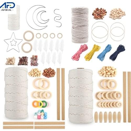 DIY Macrame Cotton Cord Kit Twisted String Cotton Cord with Wood Ring Wood Stick for Tapestry Wall Hanging Plant Hanger