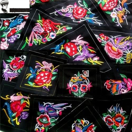 Colorful Flower DIY Square Patches Embroidery Applique Clothes Sewing Supplies Decorative Badges Chinese Style