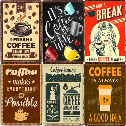 DRINK Fresh COFFEE Vintage Cafe Decorative Plates Retro Plaque Metal Tin Signs for Bar Pub Cafe Hot COFFEE Wall Decor ZSS23