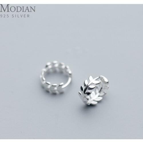 Modian Fashion Lucky Tree Leaf Round Hoop Earrings Classic Real 925 Sterling Silver Jewelry For Women & Female Anniversary Gift