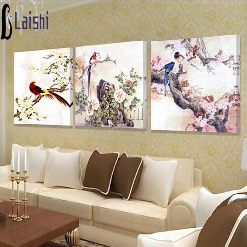 3pcs Chinese style, bird and plum blossom Diamond Painting Full Square Round Diamond Embroidery Mosaic Needlework home decoratio