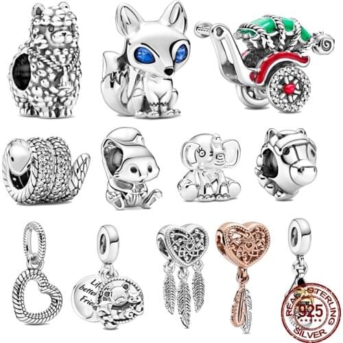 Genuine 925 Sterling Silver Blue Eyed Little Fox Fit Original 3mm Bracelet&Bangle Making Fashion DIY Jewelry For Women