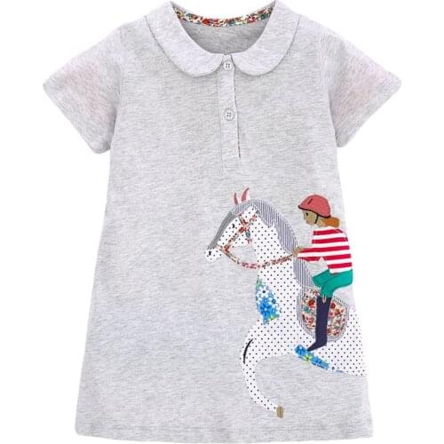 Frock for Girls 2021 New Summer Baby Girl Clothes Brand Dress Kids Cotton Horse Animal Print Short Sleeve Yellow Gray Dresses