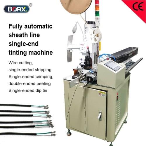 Fully automatic sheathe wire single end strip crimping another end tin dip machine sheathe wire peeling crimping and soldering