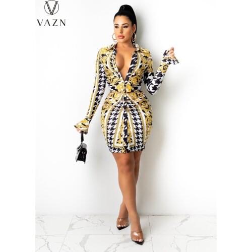 VAZN 2021 Autumn High Quality Straight Chiffon Shirt Dress Daily Casual Style Free Full Sleeve Women Midi Dress Vestido