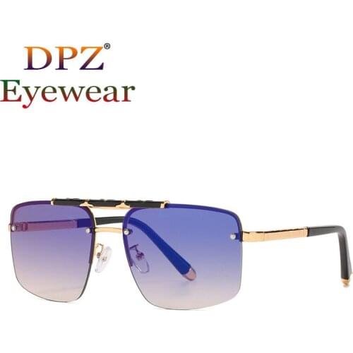 2021 New luxury womens fashion square frame sunglasses retro mens frameless brand design pilot sunglasses Oculos De Sol