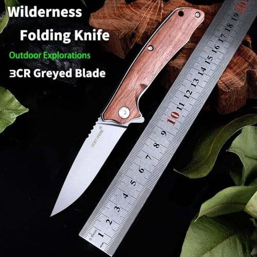 CENTIPEDE Wilderness Folding Knife Hunting Camping Tactical Knives 3CR Greyed Blade Wood Handle Outdoor Pocket Knife