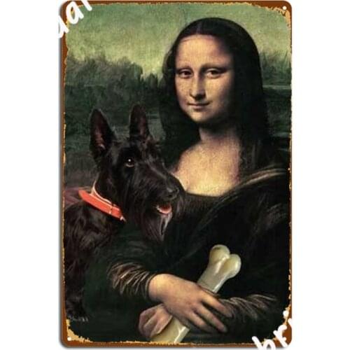 Funny Scottie Dog Scottish Terrier Mona Lisa Metal Sign Pub Garage Design Wall Mural Mural Painting Tin Sign Posters