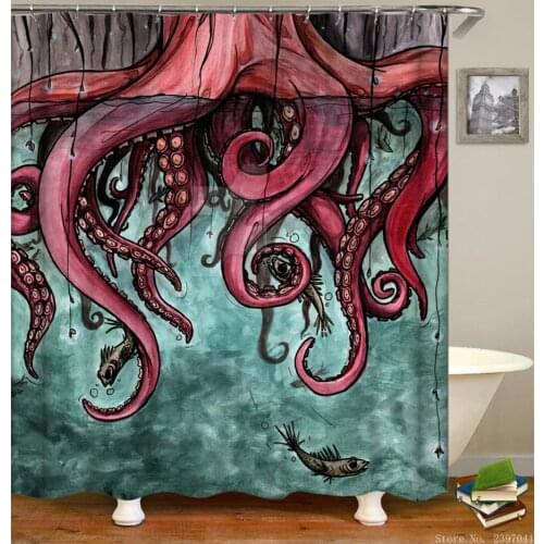 Octopus Seas Shower Curtains Bath Curtain 180*180cm Waterproof Bathroom Home Decor Washable Fabric Bathroom Screen With 12 Hooks