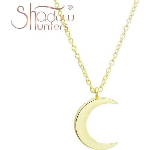 SHADOWHUNTERS Real 925 Sterling Silver Gold-Color Moon Pendant Necklace Conch Extension Chain Classic Woman Jewelry Choker Gift