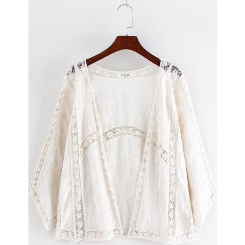 Summer Shawl-Style Blouse WomenS Bat Shirt Thin Sun Protection Clothing Lace Shirt With Suspender Skirt Cardigan Jacket