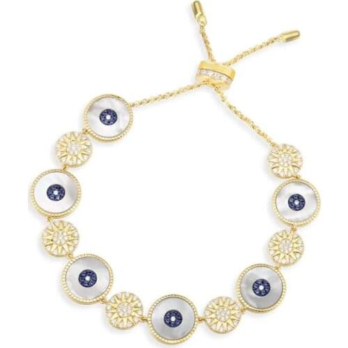 SOELLE Fashion 925 Sterling Silver Tropical Sun and Luck Eye Adjustable Bracelet with Mother of Pearl Zircon Women Brand Jewelry