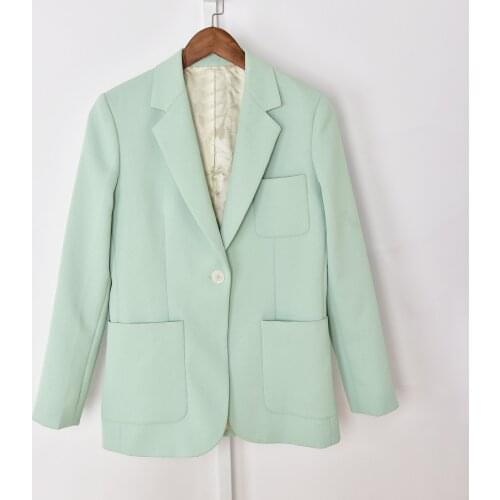 Womens green blazer French brand office ladies one-button elegant high quality blouse