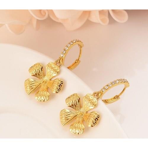 Gold copper drop Earring Trinidad flower For Women Christmas GiftTrendy Beautiful Engagement /Wedding Bands partyPromise Earring