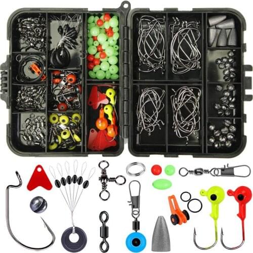 1 box of plastic, metal, Weihe 205 pieces of lure fittings, hook fittings, combination set of Texas fishing rig fittings